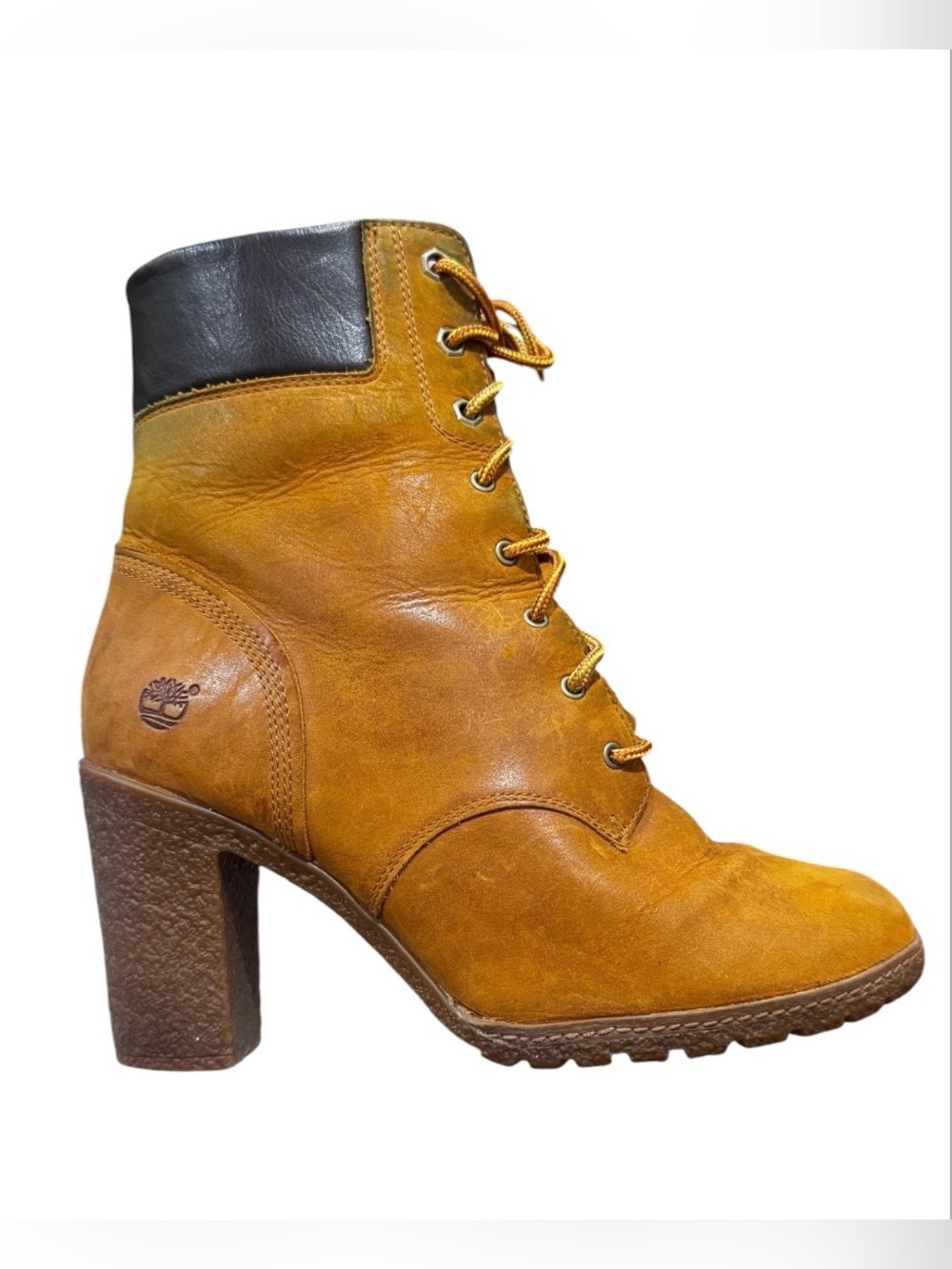 Timberland Women's Allington Lace-Up Leather Block Heel Boot Wheat Color Sz.10
